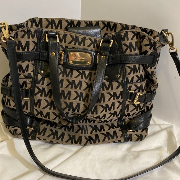 Michael Kors Black Beige Monogram Canvas Tote - Picture 1 of 4